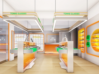 现代简约眼镜店 时尚眼镜店 中岛展台 眼镜店橱窗 店铺收银台 店铺门头