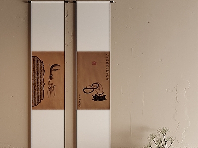 侘寂宋式挂画 禅意卷轴挂画 侘寂双联挂轴 玄关禅意挂轴