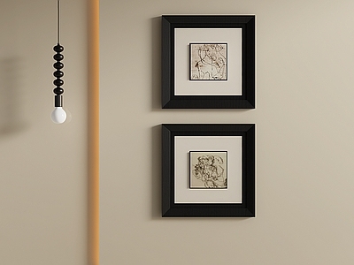 极简组合画 手绘线条画 方形抽象画组合 线条抽象框画 中古线条框画 客厅组合挂画