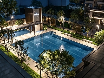 互动水景 现代住宅游泳池 泳池水景景观 泳池跌水水景