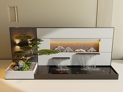 新中式庭院 庭院水景 水池