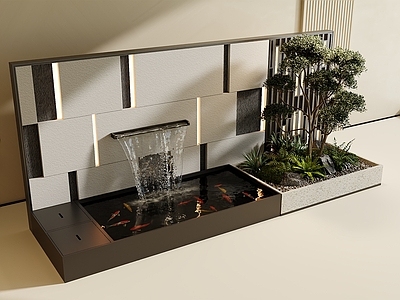 新中式景观庭院 庭院水景 水池 水池植物景观