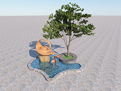 现代其他水景设施 流水景观小品 茶壶造型景观小品 造型陶制流水装置 禅意中庭水景