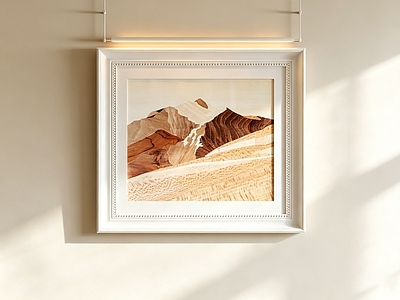 奶油风画框 样板间风景画 中古肌理装饰画 原木风风景画 侘寂山岳框画 肌理山水挂画