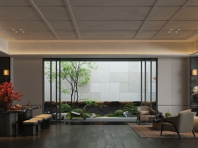 新中式接待室 现代茶室休息室 新中式茶室休息室 小景 接待室