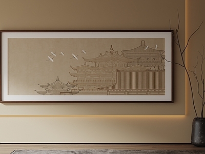 新中式宋式挂画 中式古风挂画 禅意装饰画 茶室古风长画 横版装饰画
