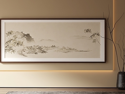 新中式山水画 禅意山水长画 侘寂国风长卷 中式留白山水 客厅国风装饰画