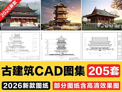 205套古建筑寺庙大雄宝殿佛塔楼阁牌坊牌楼仿古建筑CAD施工图