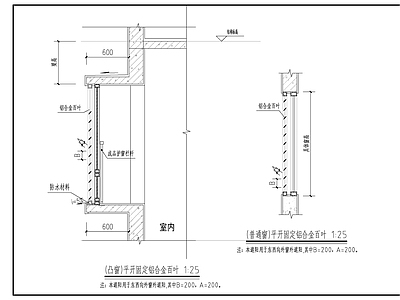 建筑综合节点 铝合金百叶 平开固定百叶