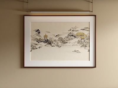 新中式山水画 茶室楼阁装饰画 浅墨园林国画 宋韵园林装饰画 亭台湖景装饰画