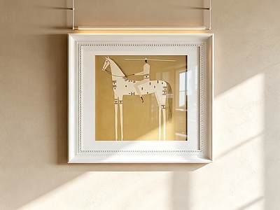 奶油风挂画 中古风人马装饰画 抽象骏马油画 简约挂画 几何骑士挂画