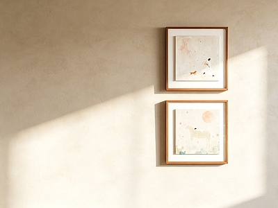 奶油风挂画组合 原木框人物装饰画 治愈系双联画 清新肌理挂画