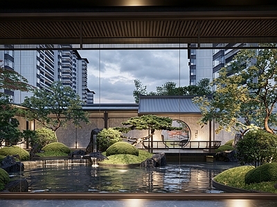 庭院 中式水景庭院亭廊 唐风连廊景观亭 新中式景观亭廊架 新中式风雨连廊 廊架金属铝镁锰板