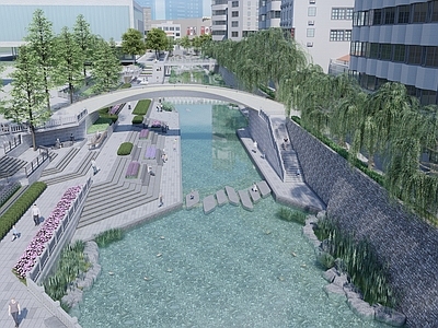 现代主义滨水景观 河道景观改造 滨水景观 河道公园 景观桥