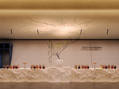 新中式办公大厅 现代办公室展厅 食材展厅 调料展厅 石头展台