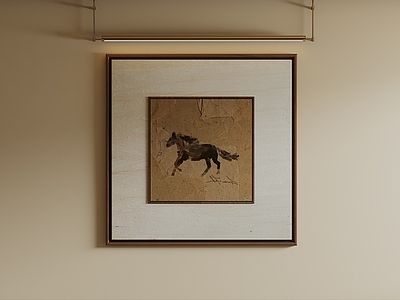 中古风挂画 侘寂风马画 中古风装饰画 复古奔马挂画