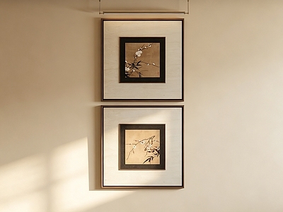 新中式挂画组合 侘寂花卉挂画 复古梅景装饰 中古梅花装饰