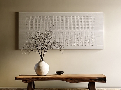 侘寂抽象挂画 原木风横版画 白色肌理挂画 横版肌理挂画