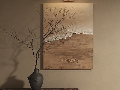 侘寂抽象画 咖色立体油画 海岸肌理挂画 大地色海景画