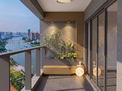 现代简约家居阳台 阳台设计 阳台卡座 阳台造景 户外月球灯