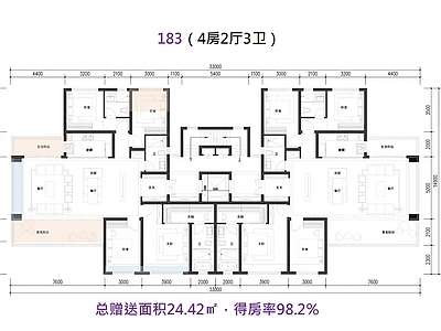 住宅楼建筑 多层 T2户型 183平米 住宅平面图 图纸