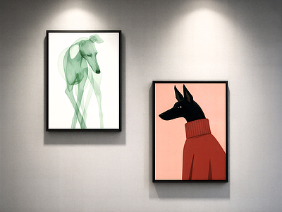 现代简约挂画组合 装饰画 挂画 狗狗装饰画 现代装饰画 艺术微喷