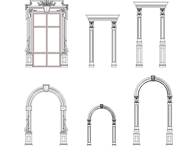 门头 欧式门套大样图集 建筑门洞样式图集 古典拱门套图 石材门廊构件图集