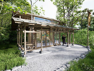 新中式小公建 树皮屋 木房子 木结构驿站 休憩驿站