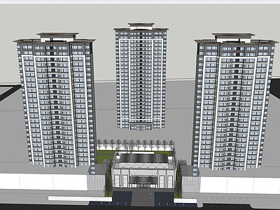 新中式小区建筑 新亚洲高层住宅 小区入口示范区 高层小区