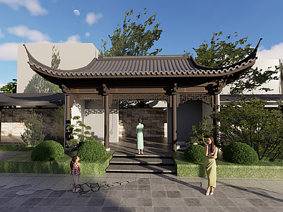新中式景观景观公园 古建亭子 中式园林 中式凉亭 中式公园 古建景观