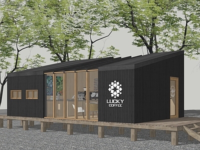 现代简约餐饮建筑 咖啡厅 装配式建筑 驿站 装配式木屋 文旅建筑