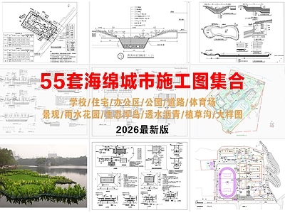 综合性公园 海绵城市施工图 公园景观 植草沟 雨水花园 下沉式绿地