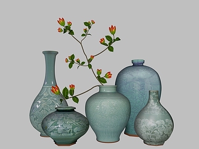 中式摆件组合 花瓶 花艺 摆件