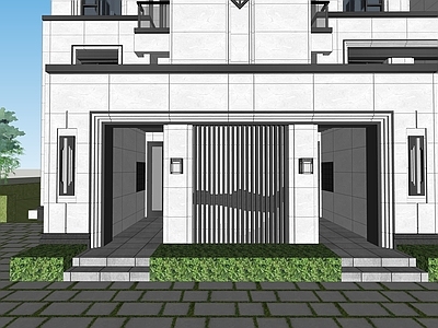 新中式小区建筑 多层洋房入口大堂 单元入口大堂 多层住宅