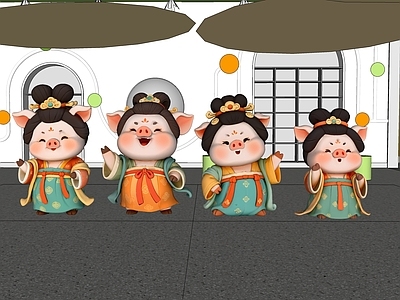 现代简约IP形象 国潮小猪