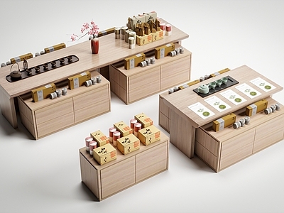 新中式茶柜 茶叶中岛展台 产品展示柜 陈列柜台 新中式茶饮展柜