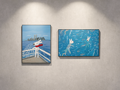 现代简约儿童挂画 狗狗插画 狗狗装饰画 儿童装饰画 挂画组合 家居配饰