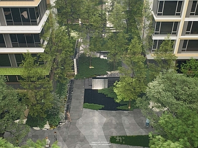 新中式景观小区景观 住宅大区特色阶梯 高差抬板 折线景观 次入口 步梯踏步