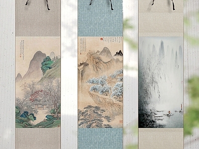 中式山水画 宋式挂画装饰画 立轴卷轴挂画 中式装饰挂画 复古挂画装饰品 棉麻绢纸挂画