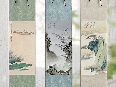中式山水画 宋式挂画装饰画 立轴卷轴挂画 中式装饰挂画 复古装饰品墙饰 棉麻绢纸墙饰挂画