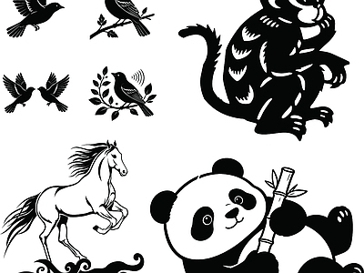其他图库 剪影 贴图 线稿 中式 剪影动物线稿