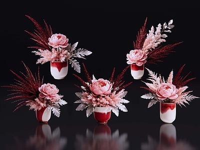 轻奢花瓶 2D现代轻奢花艺 现代侘寂花瓶花艺 法式复古花艺 高级感花艺 软装摆件
