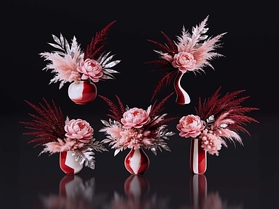 现代花瓶 2D现代轻奢花艺 现代侘寂花瓶花艺 法式复古花艺 高级感花艺 软装摆件