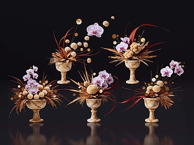轻奢花瓶 2D现代轻奢花艺 现代侘寂花瓶花艺 法式复古花艺 高级感花艺 软装摆件