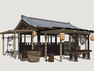 中式铁匠铺 古代摊位 乡村集市摊位 打铁铺 兵器铺
