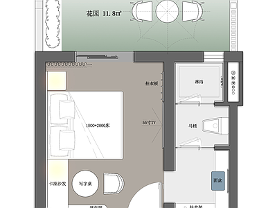 酒店客房 酒店客房平面图 花园大床房平面图