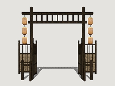中式民宿门头 乡村庭院门 古代乡村院门 民居大门 民居入户门