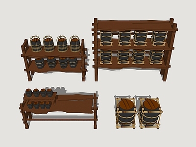 中式酒架 陶瓷摊位 酒架 酒坛 古代生活用具