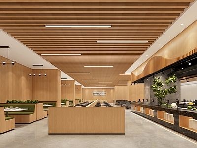 原木风学生食堂 餐厅 餐椅 圆餐桌 食堂 饭堂