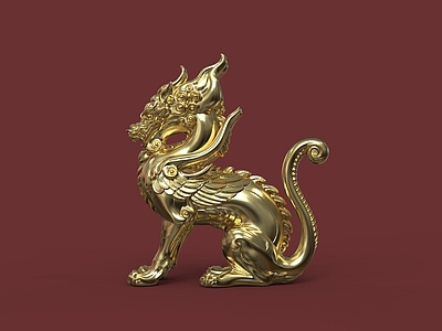 中式雕塑摆件 黄金摆件 麒麟 麒麟雕塑 中式摆件 黄金工艺品